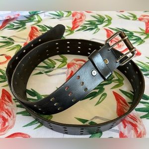 Vintage brown 3 hole genuine leather belt with buckle 38” long 1 and 3/4” wide